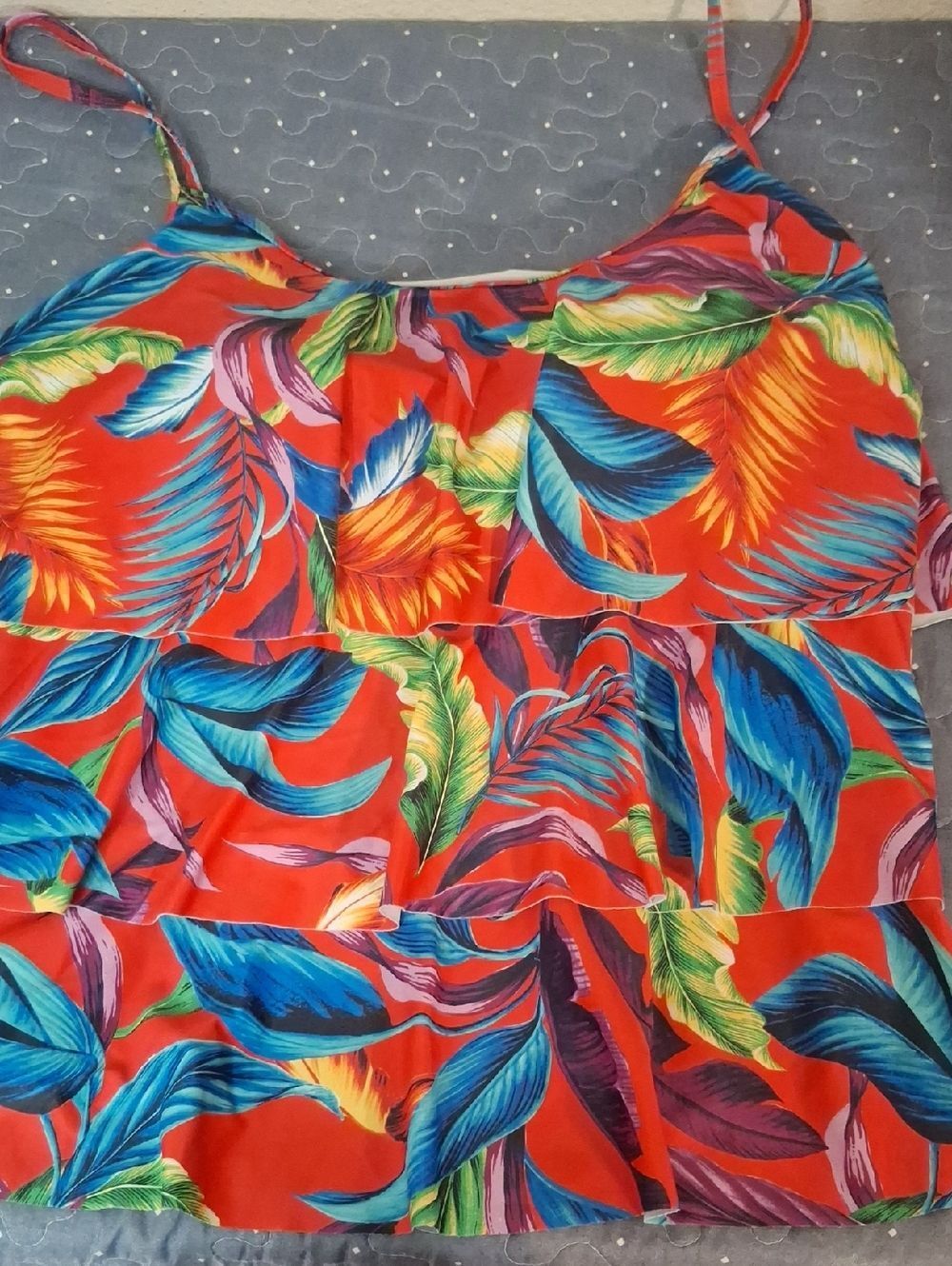 Caribbean Joe Tropical Red Multicolor Leaf Print Tankini size 16W